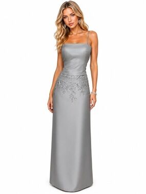 Laundry by Shelli Segal Silver Satin Embellished Lace-Up 2 Pc Gown Size 4
